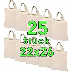 Cajonera Cocina Grande ELES VIDA 25 pieza 22 x 26 cm Funda de algodón natural unbedruckt Corto Asa - Plástico Funda, Bolsa, Bolsa, Hipster, Vegan textil Bolsa con Certificación ÖKOTEX lana Imprimir 140 g/m² Premium