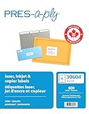 PRES-a-ply 3-1/3 x 4 Inches Laser Labels, White, 600 Count (30604)