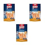 Rinti Chicko Kaustangen klein | 3er Pack | 3 x 150 g | Aus bissfester Rinderhaut mit Hühnerfleisch überzogen | Putzkörperchen auf Mineralstoffbasis | Wiederverschließbar
