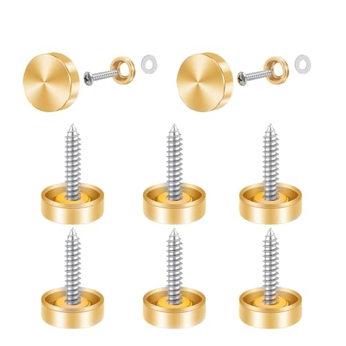 Leliafleury 8 Sets Mirror Screws Caps 22mm Decorative Cap Covers Stainless Steel Mirror Screws for Bath Plates Tables Wardrobes Furniture Brushed Golden