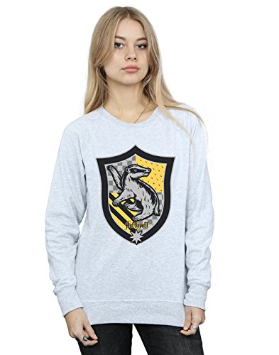Harry Potter Women's Hufflepuff Crest Flat Sweatshirt Heather Grey Medium