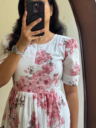 Image of Women's Rayon Floral Printed Midi Dress Short One Piece | Casual Wear
