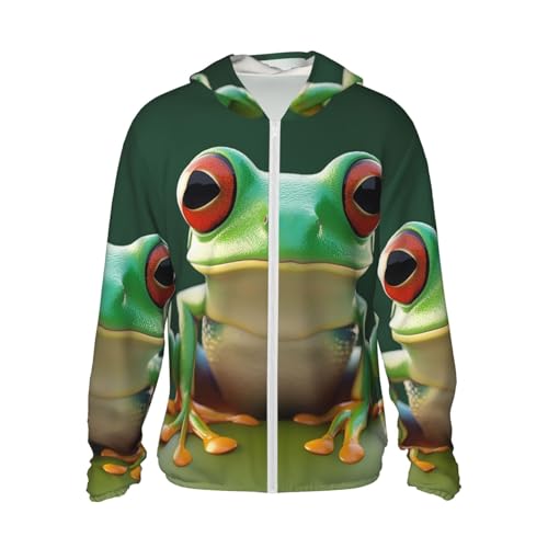 Men's UPF 50+ Sun Protection Hoodie Green Funny Frog Long Sleeve Sun Shirts Full Zip Light Fishing Jacket