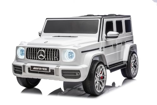 Voiture électrique pour Enfants Mercedes-Benz G63 AMG 4x4, Deux Places, 24V, Blanche, Lecteur MP3 avec Connexion USB/AUX et Bluetooth, Transmission 4x4,...