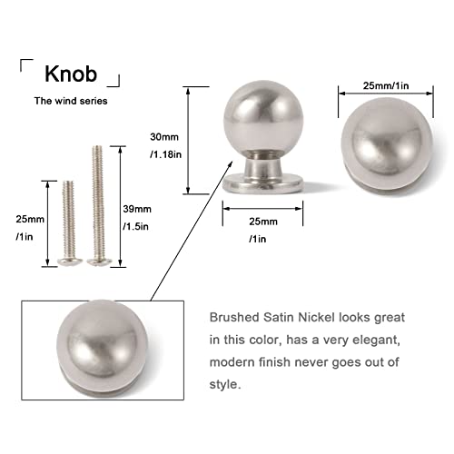 Khtumeware Brushed Nickel Cabinet Knobs,10 Pack 1 Inch (25Mm) Diameter Round Solid Ball Satin Nickel Kitchen Cabinet Knobs,Silver Cabinet Knobs. #TOP1