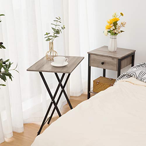 Image of HOOBRO Folding TV Tray Tables, Set of 4 TV Trays with Storage Rack, Industrial Side Table for Eating at Couch, Foldable Snack Table for Small Space, Easy Assembly, Greige and Black BG50BZ01