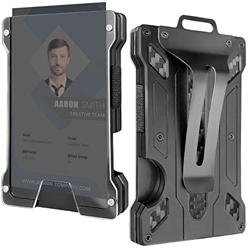 Slim Wallet For Men and Woman- Minimalist Card Holder Aluminum Metal Money Clip, Ultra Thin Small Wallet RFID Blocking, Holds up 15 Cards with Cash Clip (Obsidian Black)