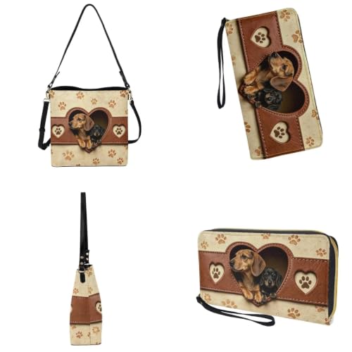 Image of Bucket Crossbody Bag Set for Women Lady, Leather Purse and Wallet Set Large Bucket Bag with Wallet