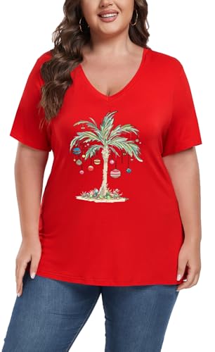 Image of ForHailey Women's Plus Size Short Sleeve Tee Shirt V Neck Basic Ladies Loose Fit T Shirt 1X-5X