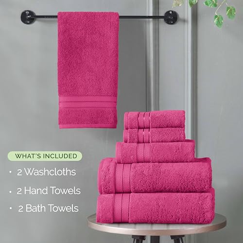 Image of Elegant Comfort Luxury 6-Piece Towel Set, Premium Soft 100% Turkish Cotton, Three Line Popcorn Design 2 Bath Towels, 2 Hand Towels and 2 Washcloths Towel Set - Quick-Drying and Absorbent, Hot Pink