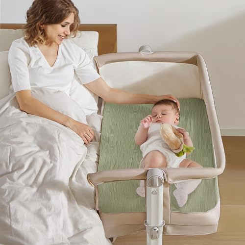 Image of lulumoon Baby Bassinet Sheets Muslin: Cotton Bedside Bassinet Sheets Floral for Girls - Fitted for Bedside Sleeper Mattress