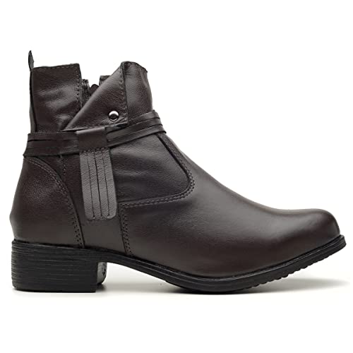 BOTA FEMININA CANO CURTO COURO LEGITIMO ESTILO COUNTRY (36, CAFÉ)