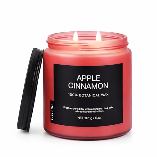 Apple Cinnamon Home Scented Candles 13oz Organic Soy Wax 76-Hour Clean Burning Natural Candles Non Toxic Spicy & Sweet Scent for Relaxation Aromatherapy Housewarming Candle for Men Women