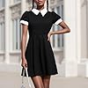 Women Gothic Mini Dress A Line Short Sleeve Skater Dress Black and White Contrast Lapel Collar Dresses (A-Black, XL) #2