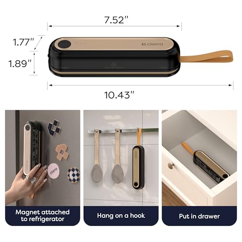 Image of CIARRA Handheld Vacuum Sealer - Portable Food Preservation Machine with 3 Modes, Compact Automatic Sealing System for Dry & Wet Foods (Vacuum Sealer + 5 Pcs Vacuum Seal Bags)
