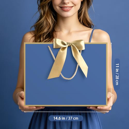 Image of JMANNI Gift Bags with Handles, 14.6 inch Large Gift Bags with Tissue Paper | 1 Pcs Blue Gold Bag, 2 Tissue Paper and 1 Cards, for Baby Shower, Wedding Bridal Shower, Birthday Party