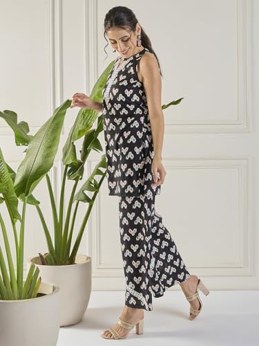 Image of Women's Floral Printed Kurti and Palazzo Set | Sleeveless Ethnic Co-Ord Set