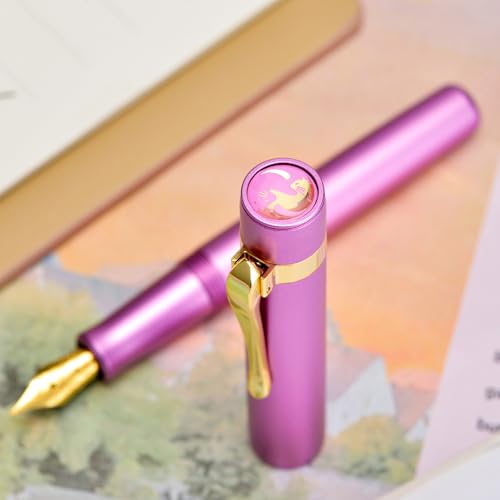 Image of Hongdian M2 Black Forest Mini Fountain Pen, Fine Soft Golden Nib & Sleek Shape Aluminium Short Pocket Travel Pen (Lilac Purple)