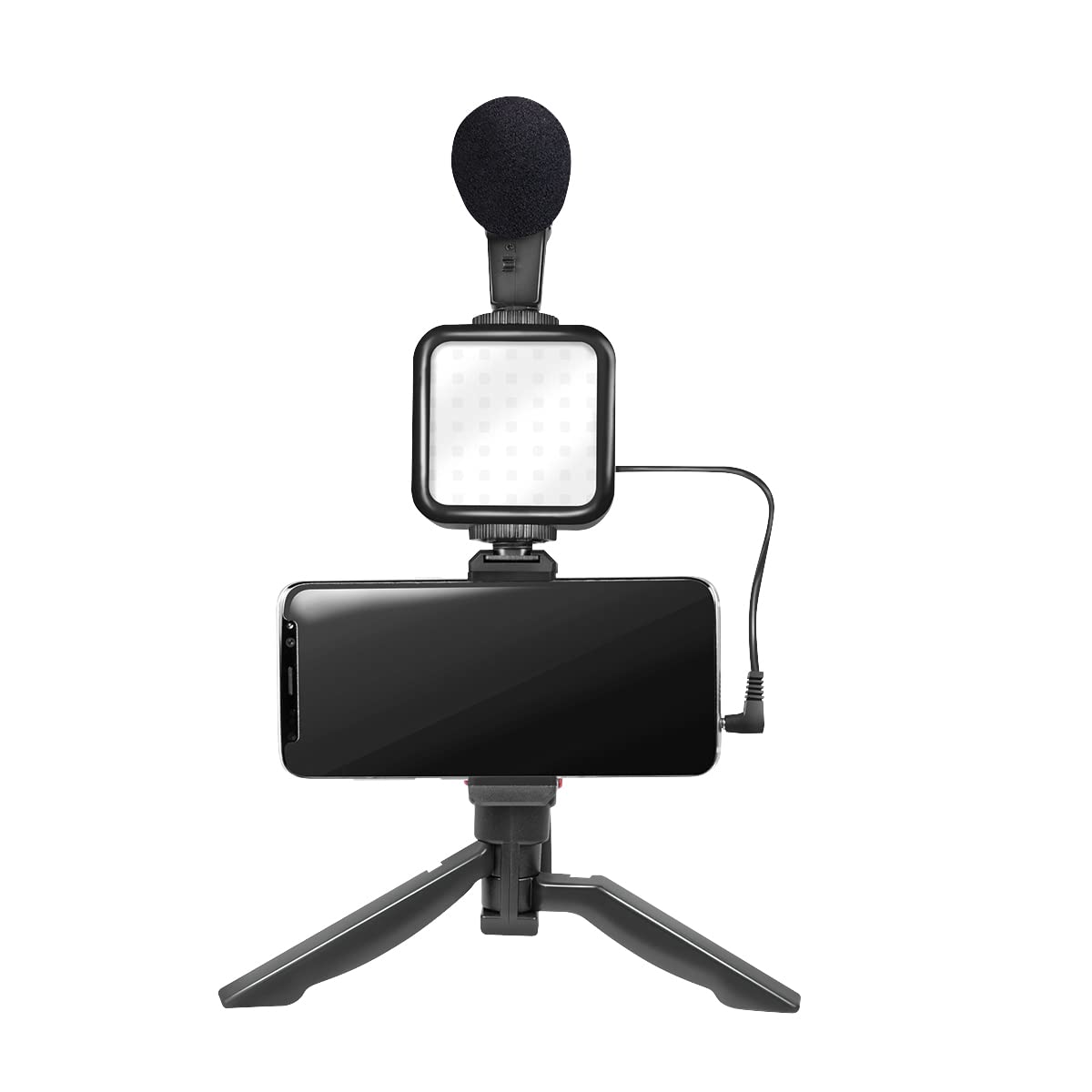 LogiLink Vlogger - Kit con luce LED (36 LED), microfono e treppiede, per smartphone da 4,7 a 7", colore: Nero