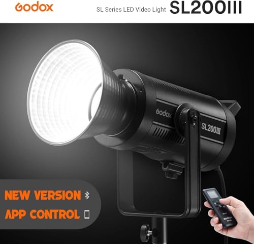 Image of Godox SL200III 215W Daylight LED Video Light - 95600 Lux@1M 5600K, CRI 96+ 8 FX Effects, Silent Mode, App Control High-Power Bowens Mount Studio LED Light for Filming & Video Recording