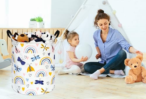 Image of Kids Laundry Hamper Clothes Gift Basket Storage Laundry Baskets Organizer Bin with Handles for Nursery Room (Dragonfly)