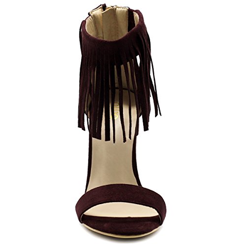 Ollio Women's Shoe Fringe Ankle High Pump Heel Sandals Hw04(8.5 B(M) Us, Wine) #TOP4