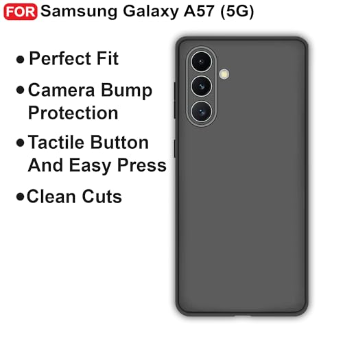 Image of CEDO Back Cover for Samsung Galaxy A57 (5G) | Camera Bump Protection & Inner Velvet Fabric Lining | Ultra Slim Matte Soft Rubberised Case Cover (Black)