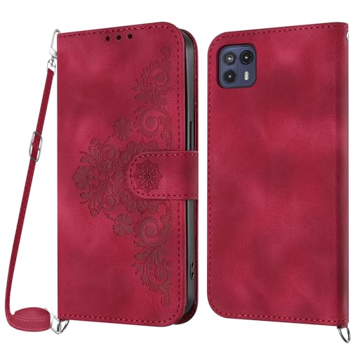 Netany Funda para Motorola Moto G50 5G con Cuerda, Flip Billetera Funda Tapa Libro PU Cuero con Ajustable Cordón,【2 Ranuras】【Magnética】,Funda Piel Carcasa Case para Motorola Moto G50 5G Cuerda (Rojo)