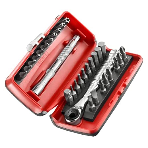 FACOM - Satz mit 31 1/4"-Bits - R.PEJ31-1 ultrakompakter 1/4"-Bit-Ratschenadapter, 1 Verlängerung, 28 Bits, 1 Bit-Halter mit Steckhülsen und 1 zweifarbige Box inklusive