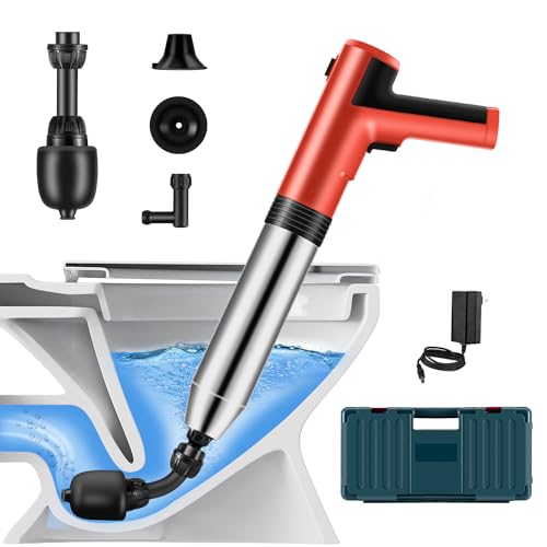 Image of Electric Toilet Plunger ，Drain Clog Remover Tools,High Pressure Air Toilet Plungers Heavy Duty Plunger For Toilet,Bathroom,Floor Drain,Sewer,Pipe，built-in battery, RED