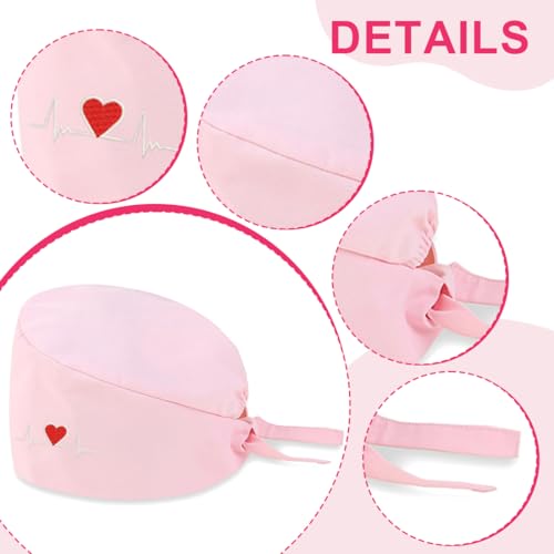 AOEVUIR 1 Pcs Chirurgenmütze für Frauen Männer Baumwolle mit verstellbarem Stirnband Chirurgisches Stirnband Krankenschwester Bandana Stickerei Herz Rosa