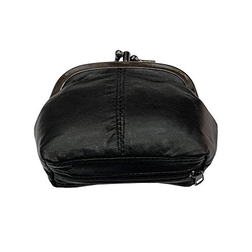 LOLUNA® Porte-Monnaie Femme Cuir véritable Agneau Souple - Fermoir Clic Clac et Compartiment Fermeture - Couleurs au Choix - Noir