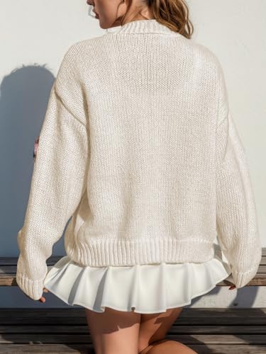 ebossy Women's Ribbed Knit Cardigans Embroidery Aesthetic Pretty Flowers Applique Button Up Sweater Coat3