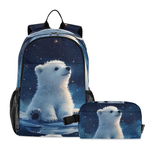 Animal Kids Backpack Cute Polar Bear School Bookbag with Lunch Bag for Boys Girls Preschool Kindergarten Elementary Laptop Daypack