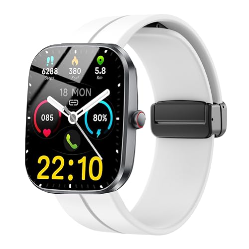 Blueshaweu Compatible Kuizil T70 Smartwatch,Sport Silicone Replacment Bracelet avec Magnetic Folding Buckle Compatible Kuizil/WeurGhy/Csasan T70 1.91" Pouces Smart Watch (Blanc)