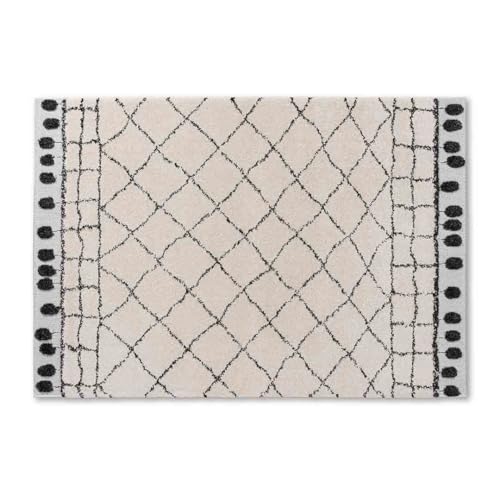 Schöner Wohnen Kollektion kuscheliger Teppich für Wohnzimmer, Schlafzimmer, weicher Hochflorteppich Muster, modernes Design, Hoch-Tief-Struktur, Teppich weiß 140x200 cm
