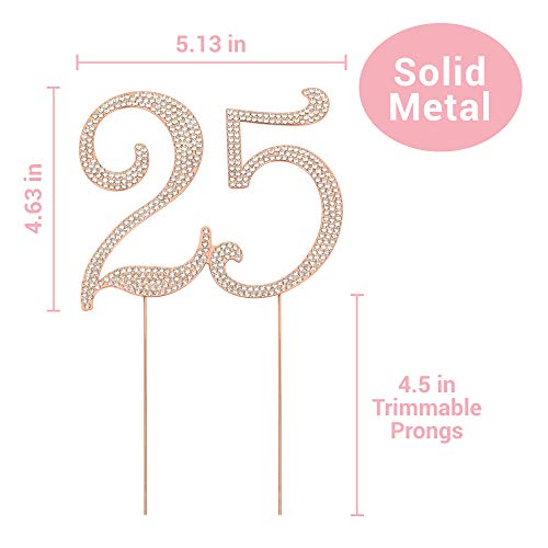 25 Cake Topper - Premium Rose Gold Metal - 25Th Birthday Or Anniversary Party Sparkly Rhinestone Decoration Makes A Great Centerpiece - Now Protected In A Box #TOP3