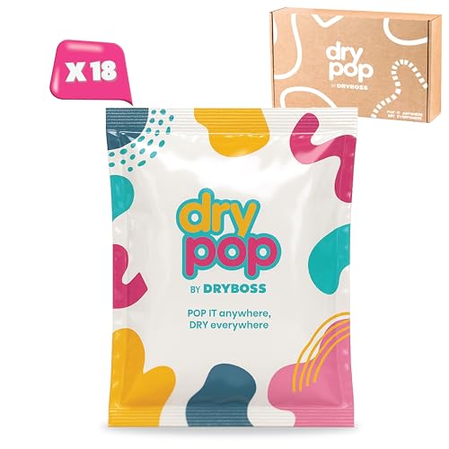 DRYBOSS Pack 18 Sachets Antihumedad Cajones – Deshumidificador DRYPOP 20G | Absorbente de Humedad Seguro y Compacto para Cajones, Armarios, Trasteros, Baño, Coche, Cocina y Espacios Pequeños