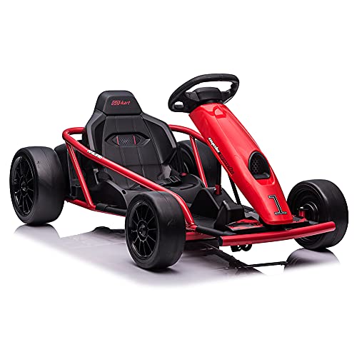Fit Choice Electric Go Kart for Kids Ages 6-12, Up to 154 lbs, 24V 4-Wheel Electric Go Cart, 5-9 MPH Speed W Drift Function & Auto-Reset Fuse (Red)