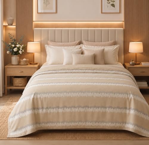 Image of BSB HOME Cotton Dohar for Double Bed, Lightweight AC Dohar Blanket, Soft Breathable Fabric, All-Season Comfort, Easy Care - 85 x 88 Inches (216 x 224 cm) (Beige & Grey)