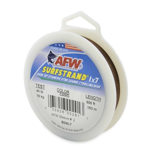 AFW Surfstrand Fishing Line - 1x7 Leader Wire, 40LB, 30FT - Camo