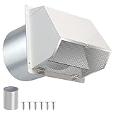 8 Inch Hooded Wall Vent with Screen and Damper,Outdoor Wall Exhaust Vent Cover Wall Cap for Exterior Kitchen Range Hood Ventilation Dryer HVAC Duct Air Exhaust, Galvanized Steel, White
