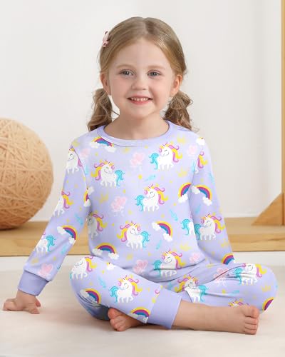 Mikrdoo Baby Girls Pajamas Long Sleeve 2Piece PJs Soft Toddler Sleepwear, Lavender Unicorn, 18-24 Months - Thumbnail 2