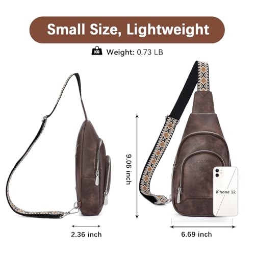 BOSTANTEN Sling Bag for Women Leather Crossbody Bag Vintage Cross Body Purse for Travel with Guitar Strap, Bohemian Style