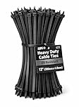100 Cable Ties Black 12inch, Extra Wide 300mm x 4.8mm Heavy Duty Nylon Zip Ties, UV Resistant for Indoor & Outdoor Use