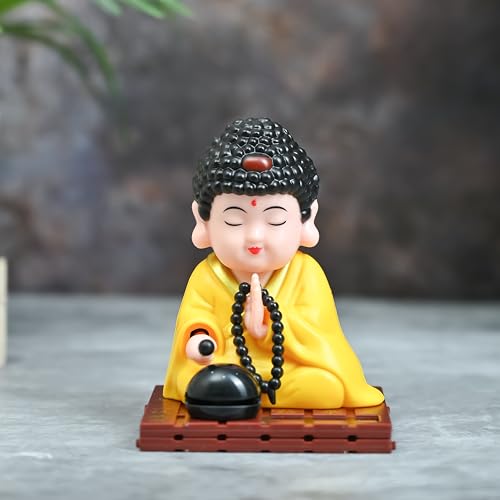 Image of ZAICUS 10 cm Solar-Powered Namaste Buddha Statue | Lucky Charm | Cute Solar Monk Decoration | Creative Gift for Home, Office, or Car | Golden Finish