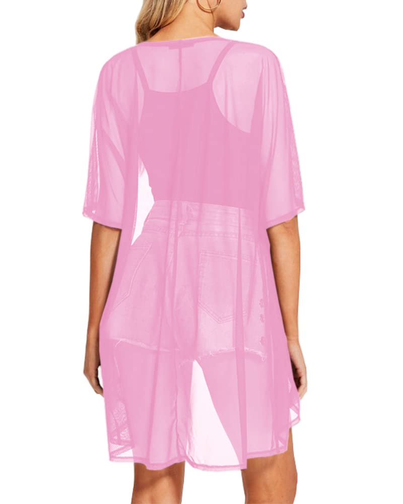 BelleLovin Sheer Cardigans for Women Half Sleeve Open Front Mesh Kimono Coverups