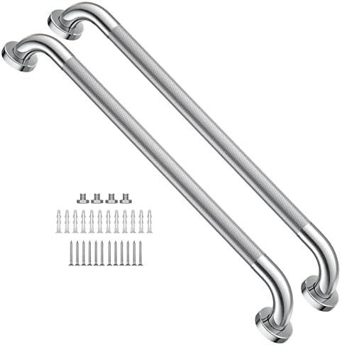 24 Inch Anti Slip Shower Grab Bar 1.25" Diameter, Yuande 2 Pack Stainless Steel Bath Grab Bar, Knurled Bathroom Safety Rail, Shower Handrail Support, Handicap Elderly Injury Balance Assist Handles