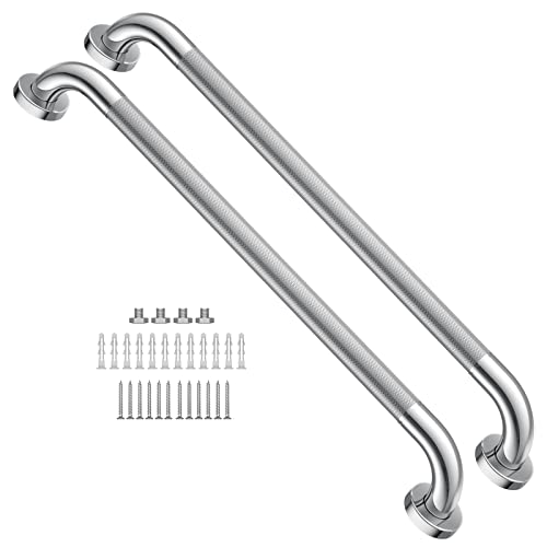 24 Inch Anti Slip Shower Grab Bar 1.25" Diameter, YuanDe 2 Pack Stainless Steel Bath Grab Bar, Knurled Bathroom Safety Rail, Shower Handrail Support, Handicap Elderly Injury Balance Assist Handles
