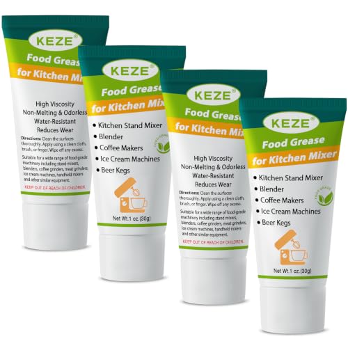 Keze Food Grade Grease for Kitchen Stand Mixer, Sanitary Lubricant for Blenders, Coffee Machines, Beer Kegs and Food Processors, Kitchen Food Grease, 1 oz 4-Pack